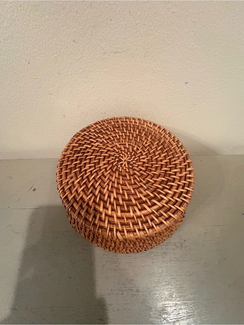 Crate&Barrel 7X3 Artesia Honey Rattan Round Bread/Cracker Basket